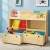 Keezi 3 Tiers Kids Bookshelf Storage Organiser, MDF Frame, PP Bins, 108x29x88cm, Natural Finish, Lockable Wheels