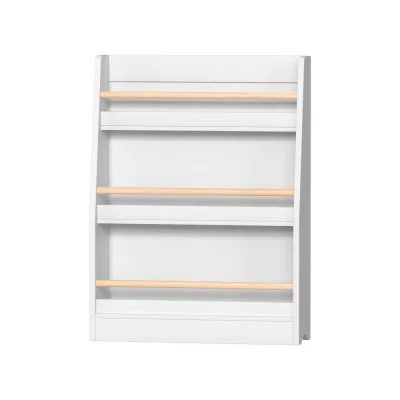 Keezi Kids 3-Tier Bookshelf with Protective Rods - White Particleboard & MDF, 59x18x80cm, Safe & Easy to Assemble