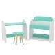 Keezi Kids Bookshelf with Table and Chair Set, MDF and Pine, 2-in-1 Bookcase Toy Storage, Child-Safe, White Green