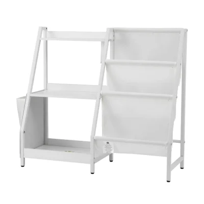 Keezi 3-Tier Kids Bookshelf Bookcase - White, Metal Frame, Water-Resistant, 75x30x83cm, Toy Storage Organiser, Ages 3