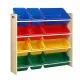 Keezi Kids Toy Box Organiser: 4-Tier Bookshelf with 12 Colourful Bins, Particle Board, 86x27x88cm - Safe Durable Storage