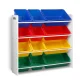 Keezi Kids Toy Box Organiser: 4-Tier Bookshelf with 12 Removable Bins, Melamine Finish, Eco-Friendly, Easy Assembly