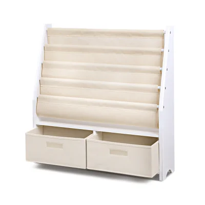 Keezi 4-Tier Kids Bookshelf & Magazine Rack with Storage Bins, Eco-Friendly MDF, 71x23x74cm, White - Child-Safe Design