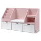 Keezi Kids Pink Bookshelf & Storage Unit with Bench - 140cm Wide, Movable Drawers, Safe Rounded Corners, Anti-Tip Design