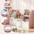 Keezi Kids Pink Bookshelf & Storage Unit with Bench - 140cm Wide, Movable Drawers, Safe Rounded Corners, Anti-Tip Design
