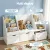Keezi Kids Bookshelf & Storage Unit: 140cm White Organiser with Reading Bench, 3 Movable Drawers, and Safety Features