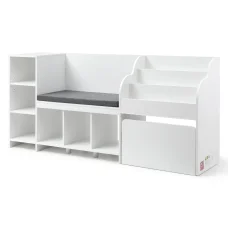 Keezi 170cm Kids Storage Unit & Bench - White, Melamine Board, 3 Toy Boxes, 3 Cubbies, 3 Shelves, Drawer, Anti-T