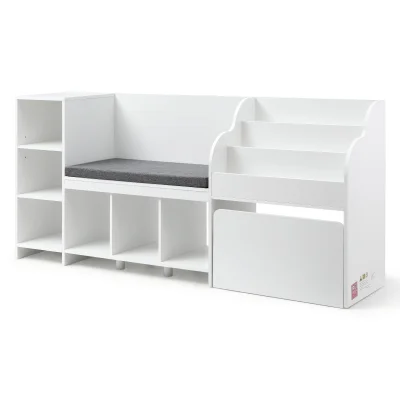 Keezi 170cm Kids Storage Unit & Bench - White, Melamine Board, 3 Toy Boxes, 3 Cubbies, 3 Shelves, Drawer, Anti-T
