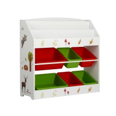 Keezi 3 Tiers Kids Bookshelf with 6 Bins, Durable MDF, Multicolour, Child-Safe, 86x29.5x85cm - Ideal