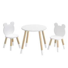 Keezi 3 Piece Kids Table and Chairs Set - Durable MDF & Pinewood, Cute Animal Design, Easy to Clean, Ages 3+