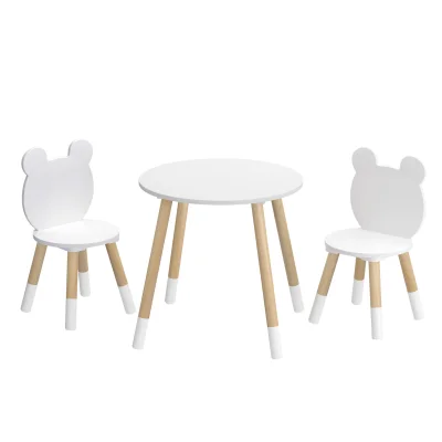 Keezi 3 Piece Kids Table and Chairs Set - Durable MDF & Pinewood, Cute Animal Design, Easy to Clean, Ages 3+