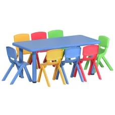 Keezi 9PCS Kids Activity Table and Chairs Set - HDPE Plastic, Adjustable Feet, Stackable, EN71 Certified, 100kg Capacity