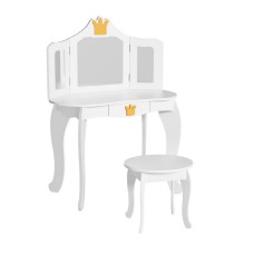 Keezi Kids Wooden Vanity Set with 3 Mirrors and Drawer, Pink MDF Table 85x41x106cm & Chair, Safe Rounded Corners