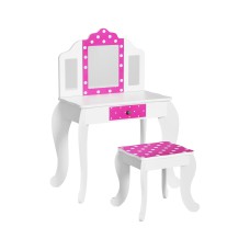 Keezi Kids Wooden Dressing Table Set with 3 Mirrors & Drawer, Pink Vanity Table & Chair, Safe MDF, 86cm Height