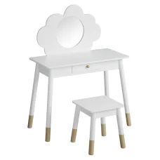 Keezi Kids Dressing Table & Chair Set - White Vanity with Mirror, Drawer, MDF & Rubberwood, Safe Rounded Corners
