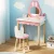 Keezi Kids Wooden Dressing Table Set with Bunny Ears, Pink, Detachable Mirror, Pinewood Legs, 120cm, Stool Included