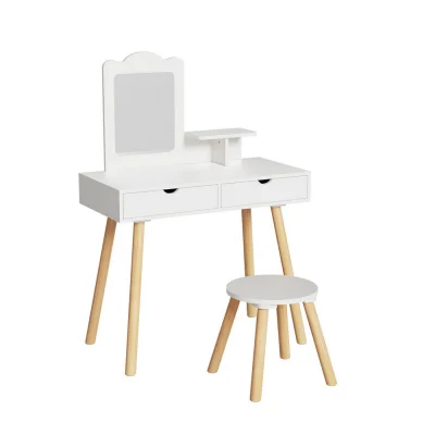 Keezi Kids Dressing Table Vanity Set with Mirror & Chair – Pine Wood, Spacious Drawers, for Ages 3-7, White, 100cm