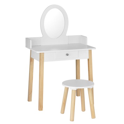 Keezi Kids Vanity Set: White MDF & Rubberwood Dressing Table with Mirror, Drawer, and Chair - Safe, Durable Design Keezi Kids Vanity Set: White MDF & Rubberwood Dressing Table with Mirror, Drawer, and Chair - Safe, Durable Design