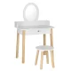 Keezi Kids Vanity Set: White MDF & Rubberwood Dressing Table with Mirror, Drawer, and Chair - Safe, Durable Design