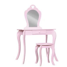 Keezi Kids Pink Dressing Table Set with Faux Mirror, Heart Motif, MDF Construction, Safe Rounded Corners, and Drawer