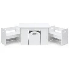 Keezi 3PCS Kids Table & Chairs Set with Storage Box, Eco-Friendly MDF, Kid-Safe Design, White 75x48x43cm, Easy Assembly