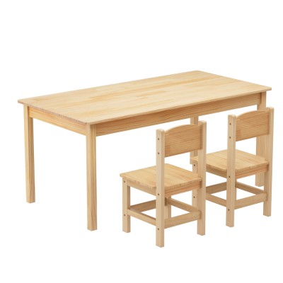Keezi Kids Table and 2 Chairs Set, 100% Pinewood, Natural Finish, 120x60x53cm, Durable, Non-Toxic, Ages 3+