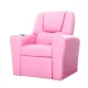 Keezi Kids Recliner Chair - Pink PU Leather Sofa with Cup Holder, Plush 9cm Cushion, Metal Frame, 65x42x61cm Armchair