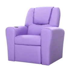 Keezi Kids Purple Recliner Chair - PU Leather Sofa Lounge with Cup Holder, 65x42x61cm, Plush Foam Padding & Metal Frame