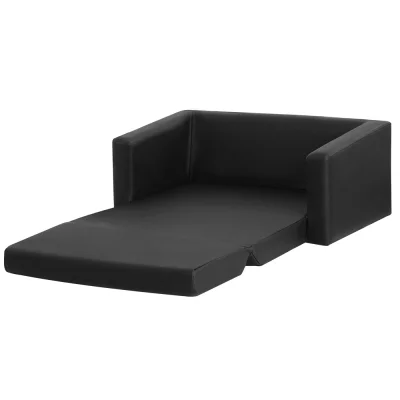 Keezi 2-Seater Kids Flip Open Sofa Bed, PU Leather Black, Sturdy Timber Frame, Soft Padding, Ages 3+