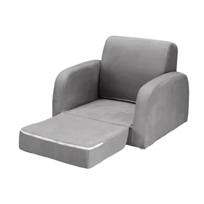 Keezi Kids 2-Seater Sofa: Flip Open Couch Lounger, Timber Structure, High-Density Foam, Removable Cover, Grey, 3+ Years