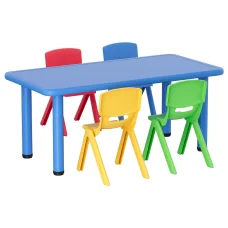 Keezi 5PCS Kids Activity Table and Chairs Set - Adjustable, Stackable, HDPE Plastic, 100kg Capacity, EN71 Certified
