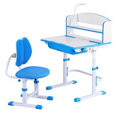 Keezi Ergonomic Kids Study Desk & Chair Set, Adjustable Height, Tiltable Desktop, LED Lamp, Blue, Durable Iron/MDF/PP Keezi Ergonomic Kids Study Desk & Chair Set, Adjustable Height, Tiltable Desktop, LED Lamp, Blue, Durable Iron/MDF/PP