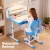 Keezi Ergonomic Kids Study Desk & Chair Set, Adjustable Height, Tiltable Desktop, LED Lamp, Blue, Durable Iron/MDF/PP