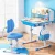 Keezi Ergonomic Kids Study Desk & Chair Set, Adjustable Height, Tiltable Desktop, LED Lamp, Blue, Durable Iron/MDF/PP