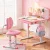 Keezi Kids Ergonomic Pink Study Desk & Chair Set with Adjustable Height, LED Lamp, Tiltable Table, Storage Drawer