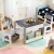 Keezi 4-in-1 Kids Wooden Activity Table Set with Storage, Reversible Blackboard/Whiteboard, 2 Grey Ergonomic Chairs