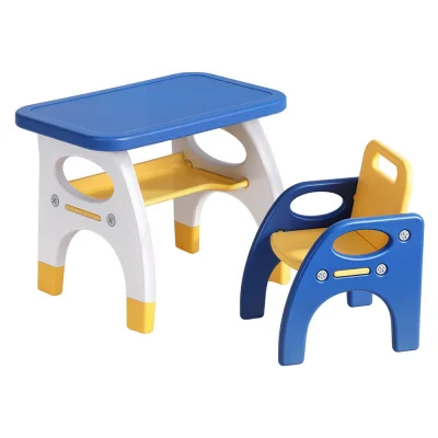 Keezi Kids Table and Chair Set - HDPE, Blue/Yellow, 40kg Capacity, Ergonomic, Non-Slip, Easy Clean, EN71 Certified