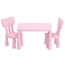 Keezi Kids Table and 2 Chairs Set Pink, Non-Toxic PP, Sturdy, Smooth Edges, Ages 3+, 75x52.5x49cm,