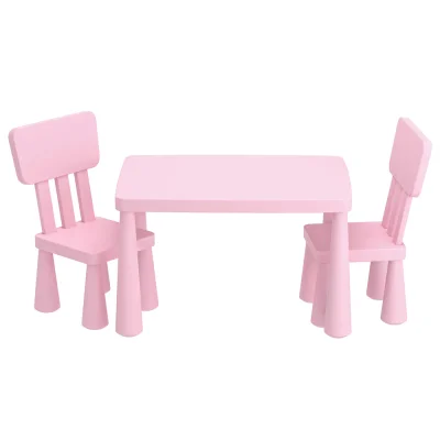 Keezi Kids Table and 2 Chairs Set Pink, Non-Toxic PP, Sturdy, Smooth Edges, Ages 3+, 75x52.5x49cm,