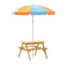 Keezi Kids Outdoor Wooden Picnic Table Set with Adjustable Umbrella, Sand Pit, and Storage - Safe, Durable, Fun!