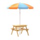 Keezi Kids Outdoor Wooden Picnic Table Set with Adjustable Umbrella, Sand Pit, and Storage - Safe, Durable, Fun!