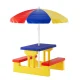 Keezi Kids Outdoor Table & Chairs Set with Adjustable Umbrella, Multicoloured Plastic, for Ages 3-6, Indoor/Outdoor Fun Keezi Kids Outdoor Table & Chairs Set with Adjustable Umbrella, Multicoloured Plastic, for Ages 3-6, Indoor/Outdoor Fun