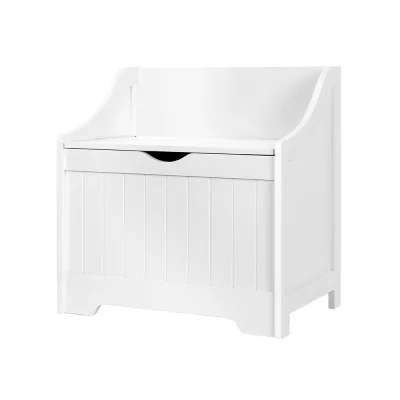 Keezi Kids Toy Box & Bench - MDF, Soft Close Hinges, Safe Corners, 53x34x32.5cm Storage Organiser for Playroom, White