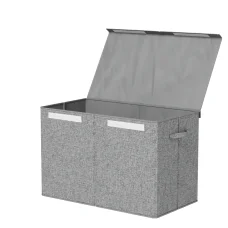 Keezi Large Grey Toy Box Chest with Flip-Top Lid, Collapsible Linen Organiser, 83L Storage, No Assembly Required