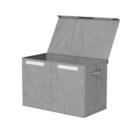 Keezi Large Grey Toy Box Chest with Flip-Top Lid, Collapsible Linen Organiser, 83L Storage, No Assembly Required