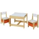 Keezi 3PCS Kids Table and Chairs Set with Chalkboard, Hidden Storage, Eco-Friendly MDF, White/Natural, Ages 3+