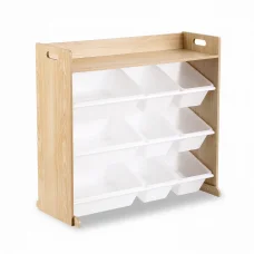 Keezi Kids Wooden Toy Box Organiser - 9 Bins, 4-Tier Bookshelf, Anti-Tip, Rounded Edges, 73x85x38cm, White