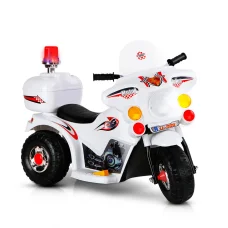 RIGO Kids 6V Electric Ride On Police Motorcycle – White, Realistic Controls, Music, Siren, Anti-Slip Tyres, 3-4km/h