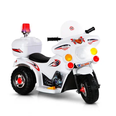 RIGO Kids 6V Electric Ride On Police Motorcycle – White, Realistic Controls, Music, Siren, Anti-Slip Tyres, 3-4km/h
