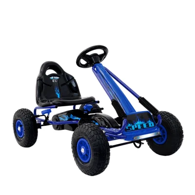 RIGO Kids Pedal Go Kart Racing Car - Blue, Steel Frame, Rubber Tyres, Adjustable Seat, Safe Outdoor Fun for Ages 3+